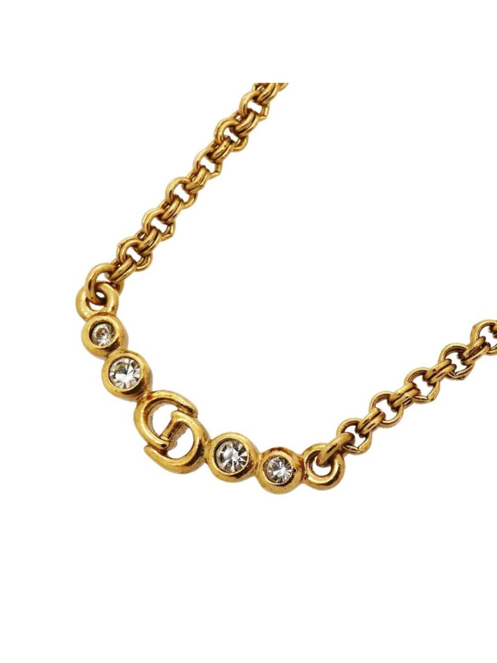Dior Necklace CD Logo Gold Plated Rhinestone